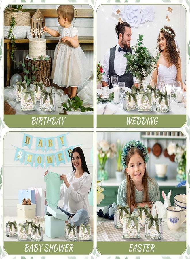 Moinchore 40 Pack Thanksgiving Thank You Gift Bags with Handles Fall Paper Wedding Welcome Bags Bridal Shower Flower Welcome Gift Tote with Bow for Birthday Baby Shower Party Favor(Eucalyptus) - Image 5